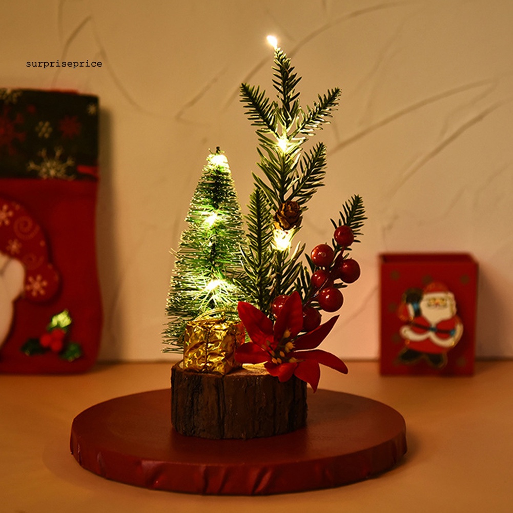 Cây thông giả mini đế gỗ tích hợp đèn led trang trí lễ giáng sinh