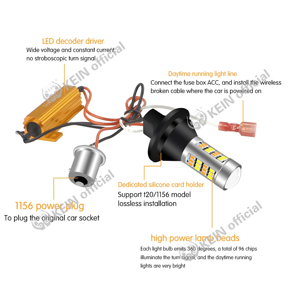 KEIN 2PCS Turn Signal Light No Fast Hyper Flash Blink Error Code Memory CANBUS Error-free Dual Mode High Quality 1156 2835SMD 42LEDs Car Dual Switchback DRL Reverse Turn Signal Lights Car LED Light T20 7440 3156
