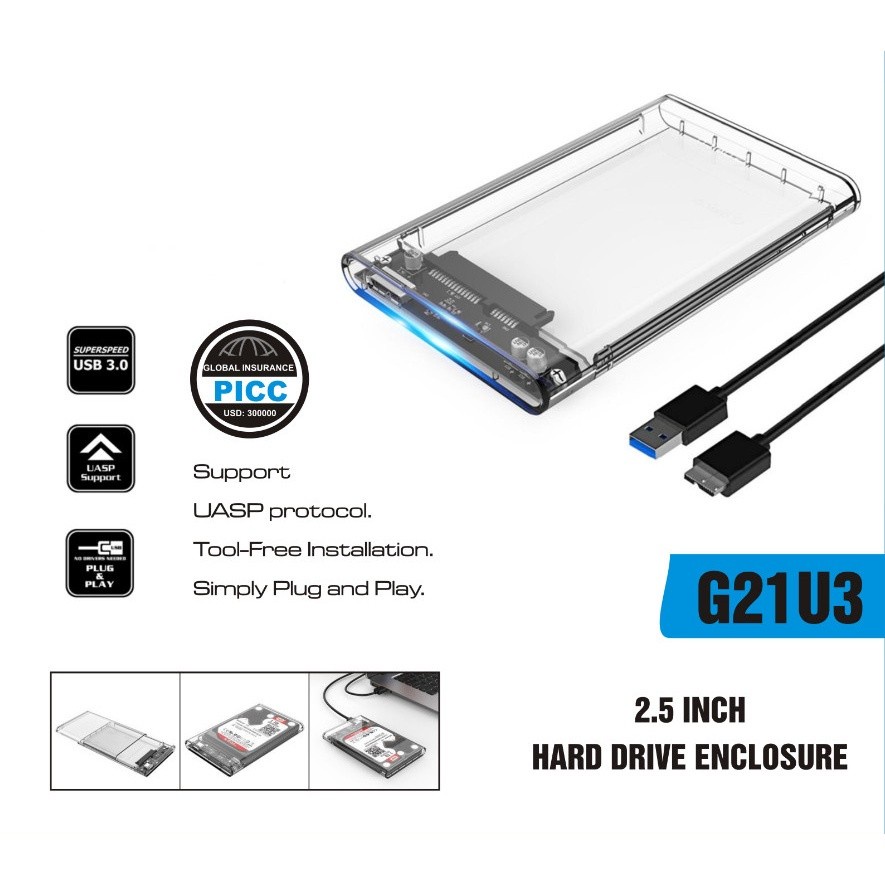 Box ổ cứng SSD/HDD 2,5&quot; G21U3 - Nhựa ABS chất lượng cao. Bảo hành toàn quốc