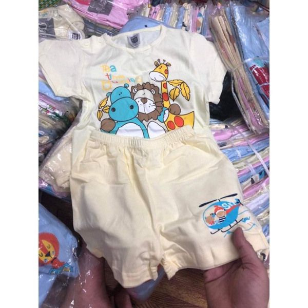 Bộ Quần Áo Cộc Tay Cài Vai Cotton In Hoạ Tiết Con Vật Cho Bé Trai, Bé Gái