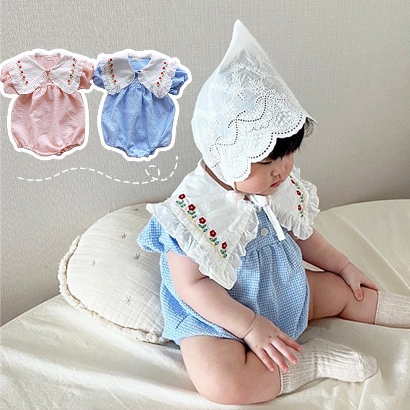 Bộ Áo Liền Quần Cổ Bẻ Thêu Hoa Nhỏ Phong Cách Hàn Quốc Thời Trang Mùa Hè Xinh Xắn Cho Bé Gái 0-2 Tuổi