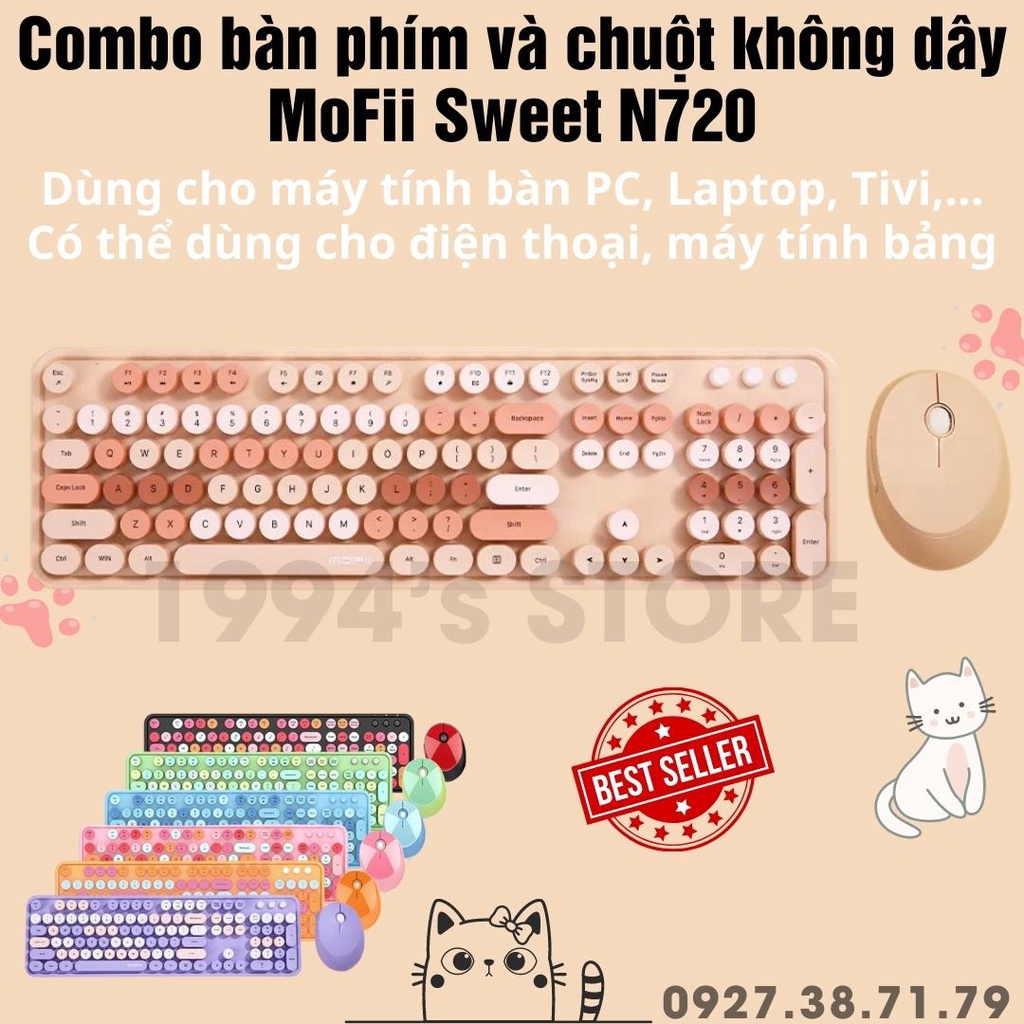 Bàn phím giả cơ và chuột không dây MoFii N720 - MoFii Sweet - Dùng cho Máy tính bàn Laptop, Tivi, Máy tính bảng, đ.thoại