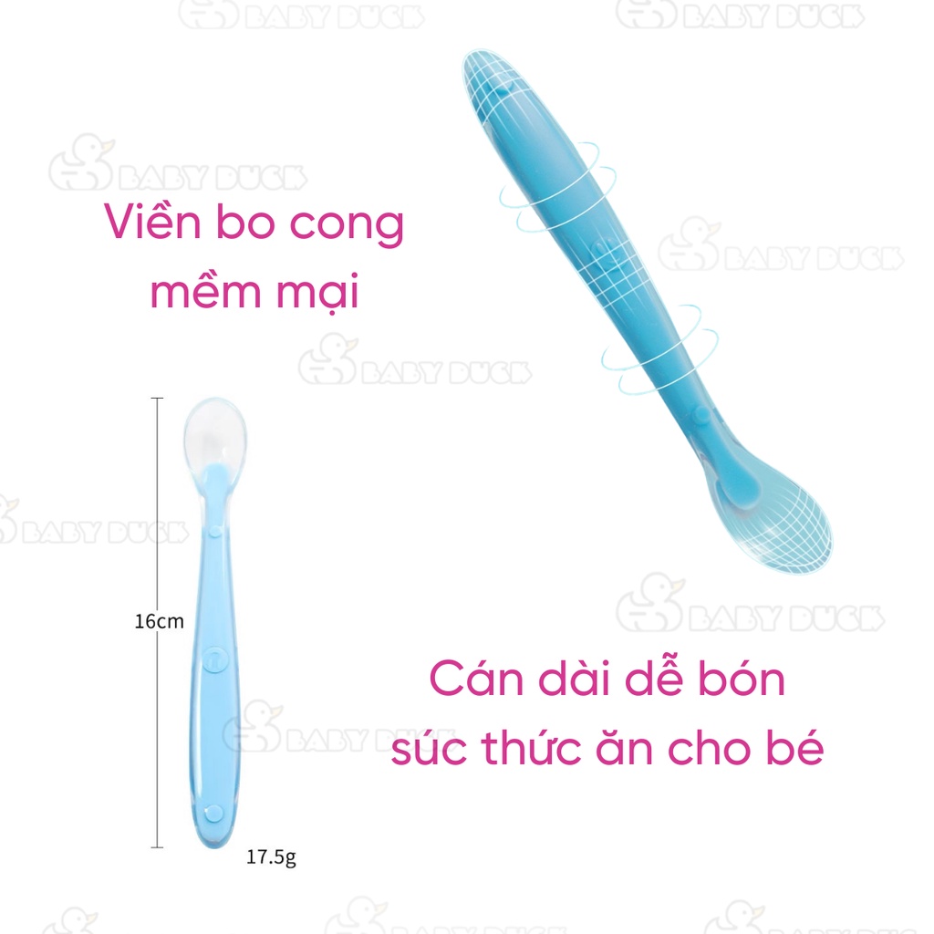 Thìa ăn dặm silicon siêu mềm cho bé tặng hộp, thìa bón bột (đầu thìa trong suốt)