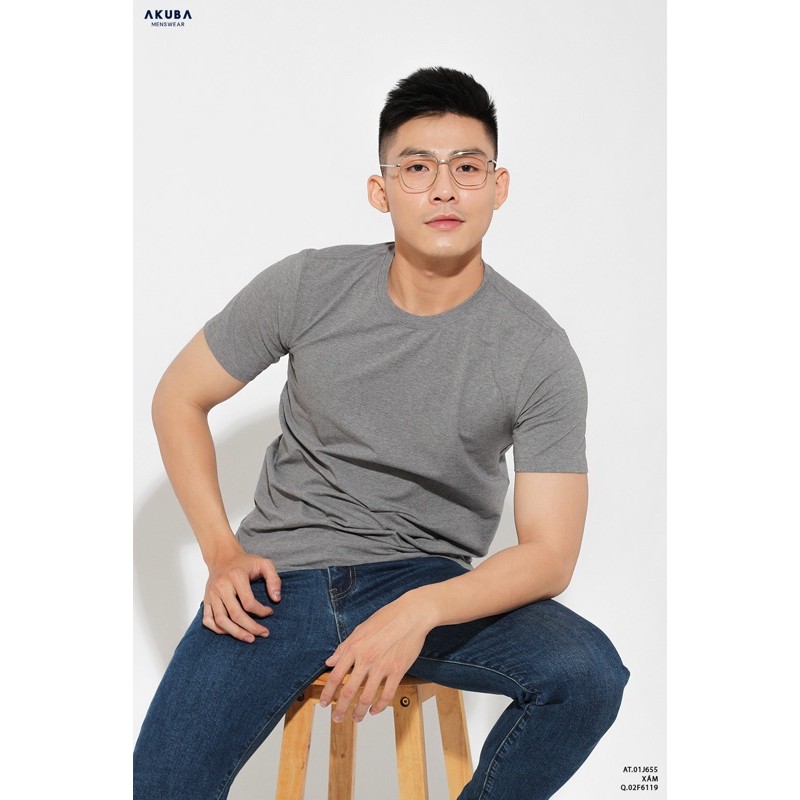 Áo thun nam trơn cotton 4 chiều AKUBA form slimfit basic tay ngắn, vải mịn, thấm hút mồ hôi tốt 01J655