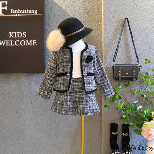 Set áo khoác + quần họa tiết ca rô thời trang thu đông dành cho bé gái