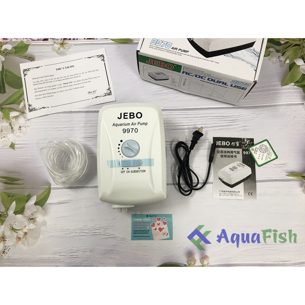 Máy Sủi Tích Điện JEBO 9970 (máy sủi khí tích điện 2 vòi chạy êm tặng kèm 2 bộ dây và quả sủi, tích điện lên đến 35h))