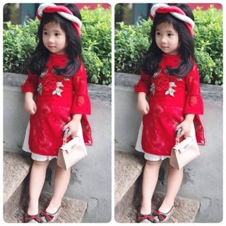 Set áo dài cách tân bé gái + mấn và khăn quấn