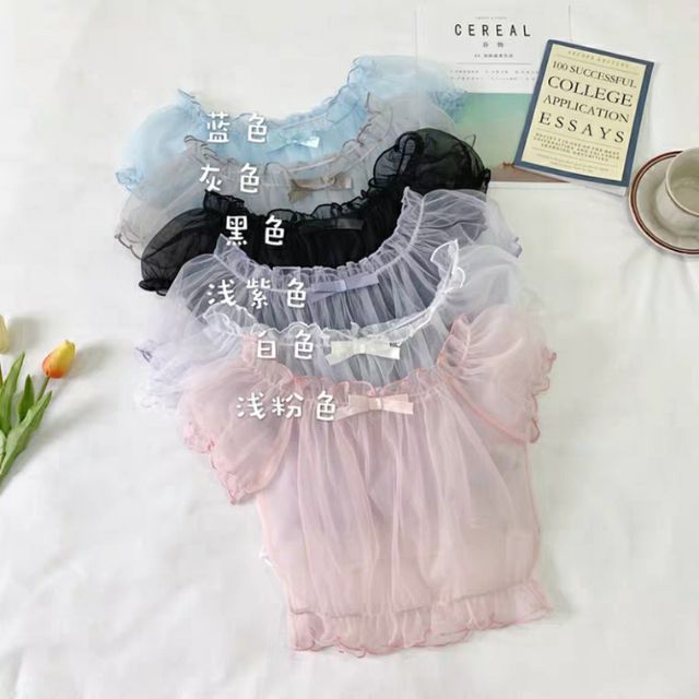 Áo blouse Lolita trong suốt đính nơ