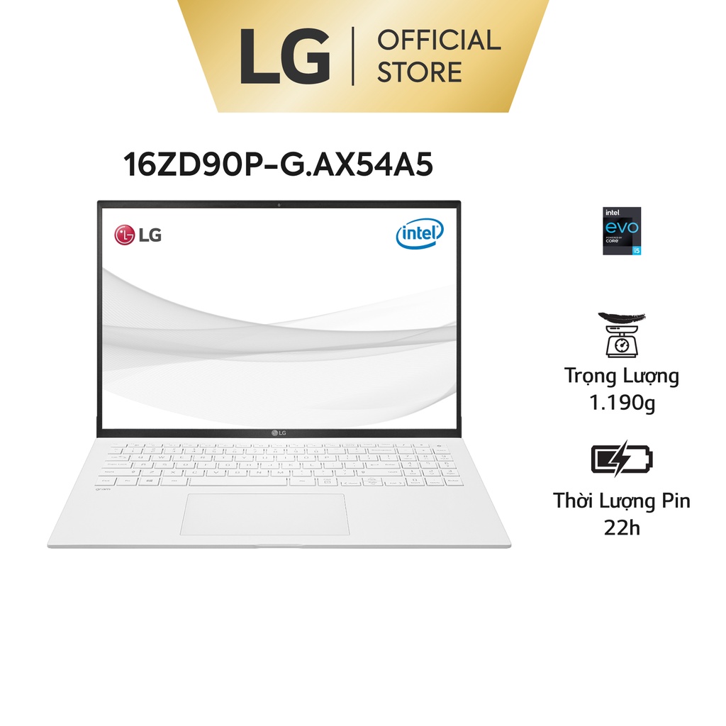 [Mã ELLGHOT giảm 7% đơn 5TR] Laptop LG gram 16ZD90P-G.AX54A5 16'', i5 Gen11, 8GB, 512GB, màu trắng