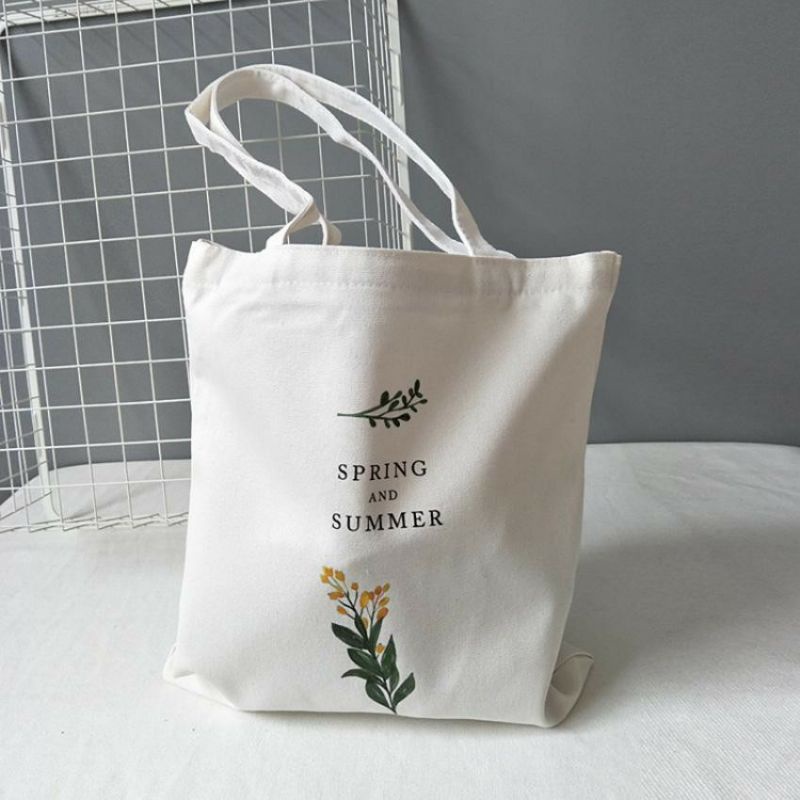 Túi tote vải bố đựng đồ canvas đeo vai phong cách cá tính in hình hoa cải