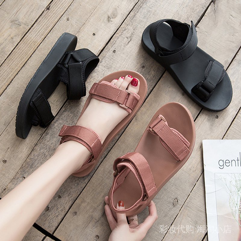 Giày sandal thể thao đế bằng phối khóa dán thời trang mùa hè 2021