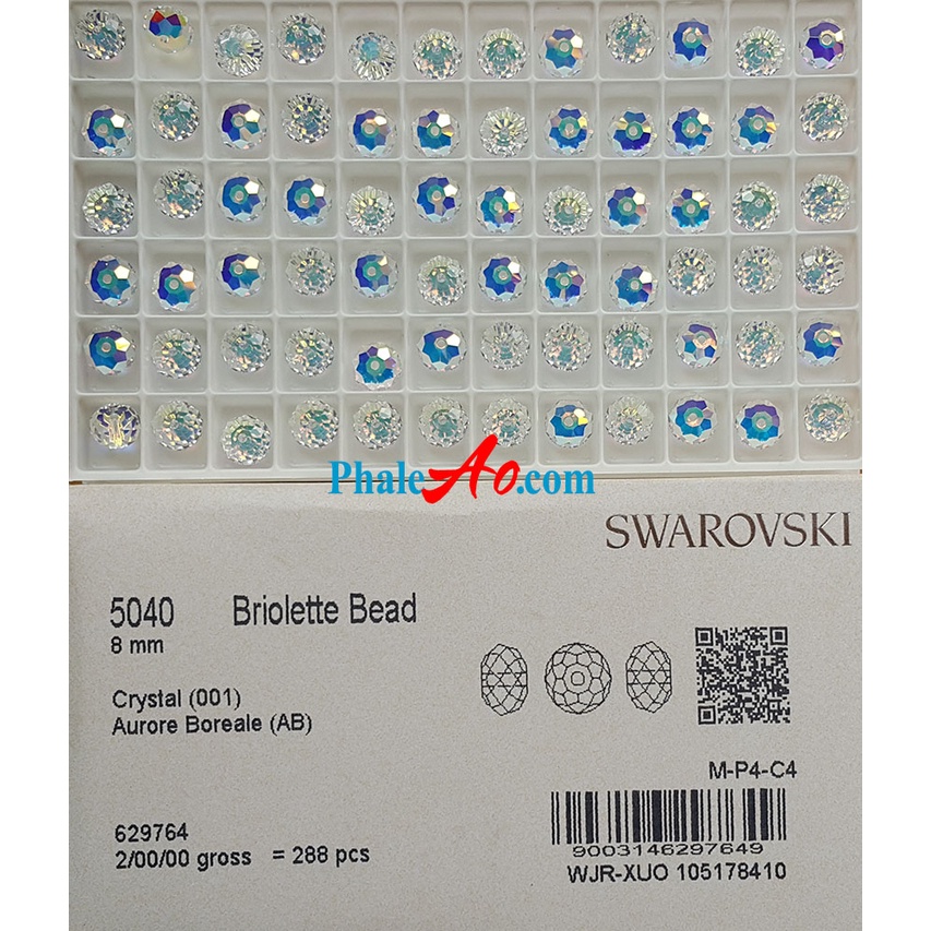 Chuỗi Mân Côi 50 hạt bánh cam 6ly pha lê Áo Swarovski crystal 5040 001AB - trang sức NVJ, PhaleAo