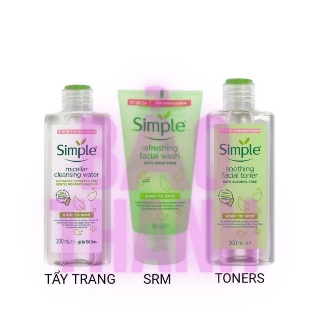 Combo Simple Tẩy trang 200ml + Sữa rửa mặt 150ml + Toner 200ml cho da sạch khỏe đẹp_bao_thanh.cosmetic