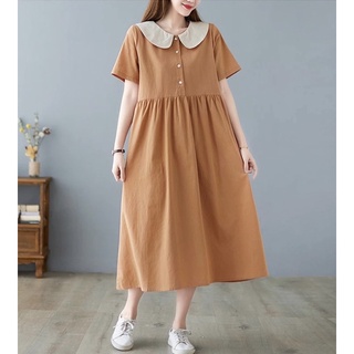 Đầm linen cổ sen