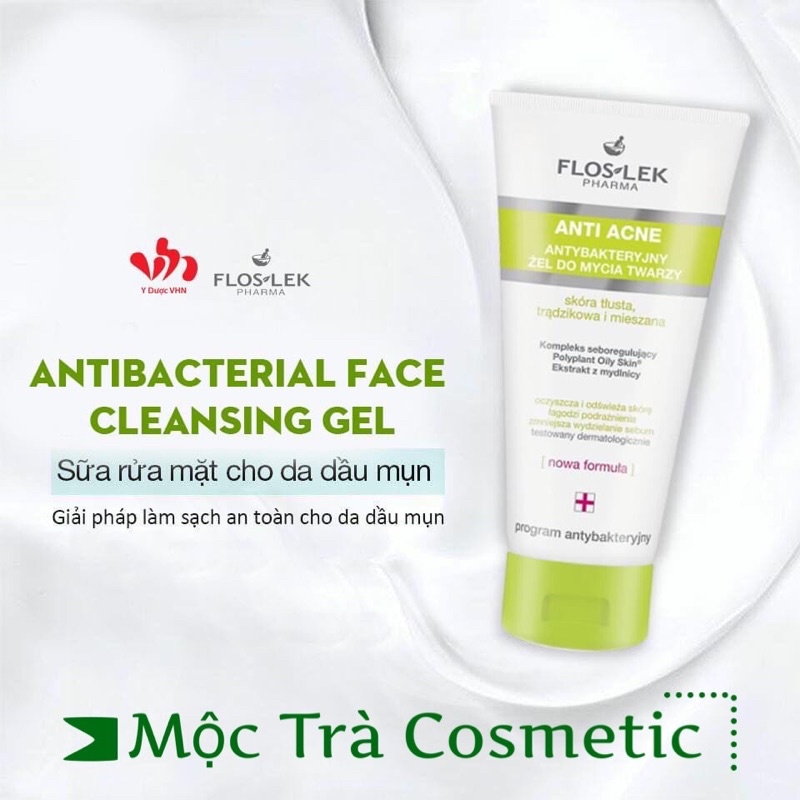 Floslek Sữa Rửa Mặt Dạng Gel Floslek Cho Da Nhờn Mụn Floslek Anti Acne Bacterial Face Cleansing Gel 125ml/200m