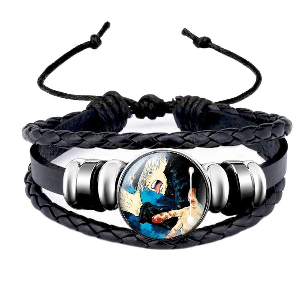 Vòng Tay Da Dệt Phối Mặt Kính Biểu Tượng Anime Jujutsu Kaisen Giống Thật Thời Trang Cho Nam Và Nữ Headori Yuji Gojo Satoru