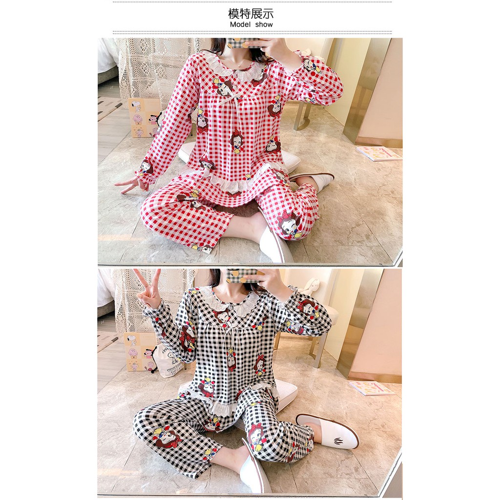 Bộ đồ ngủ dài tay kẻ sọc màu đen Casual plus fat plus size cotton nữ | BigBuy360 - bigbuy360.vn