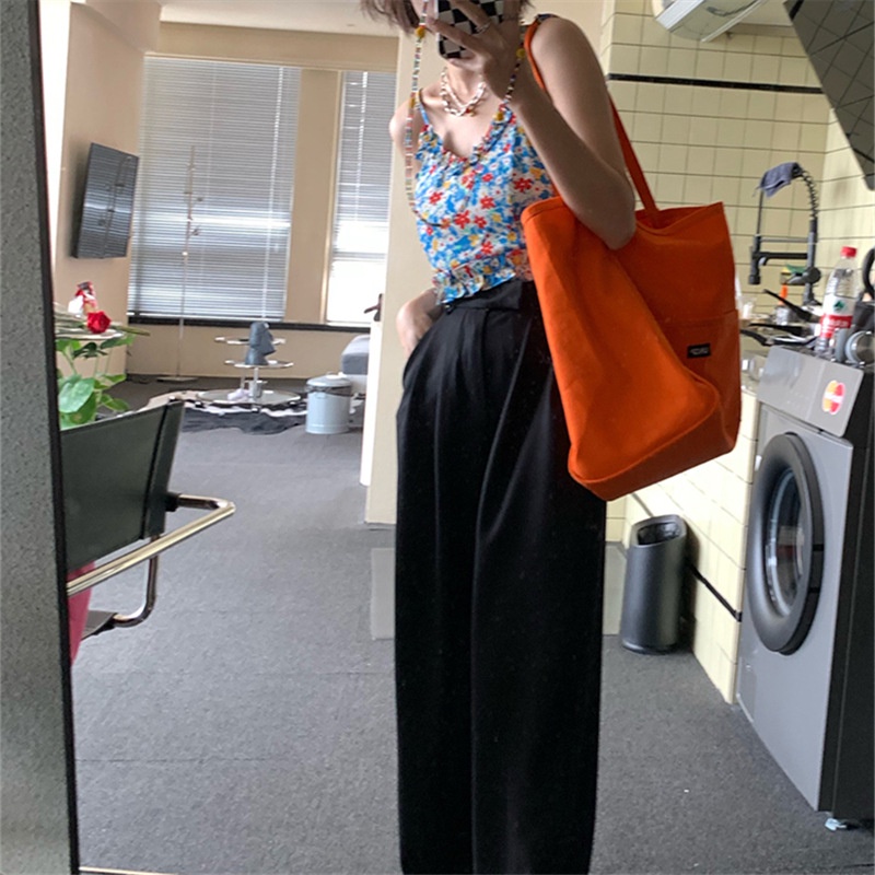 Túi đeo vai làm từ vải canvas màu trơn cỡ lớn phong cách Hàn Quốc cho nữ
