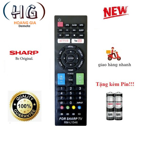 Điều khiển tivi Sharp RM-L1346 - Hàng tốt 100% Tặng kèm Pin!!!