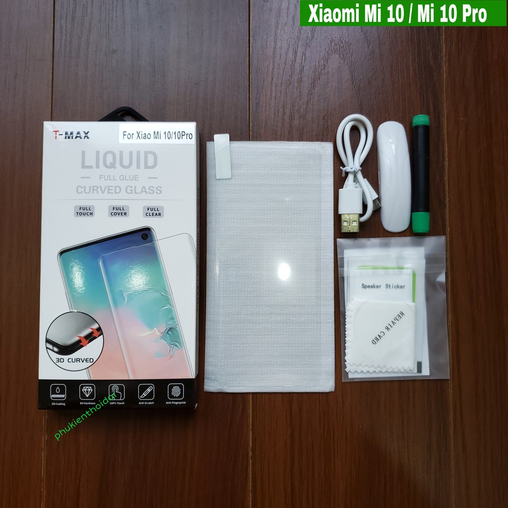 Cường lực UV T-Max LIQUID Xiaomi Mi 10 / Mi 11 / Mi 10 Pro trong suốt Full màn trơn mượt cao cấp tmax ( Kèm đèn )