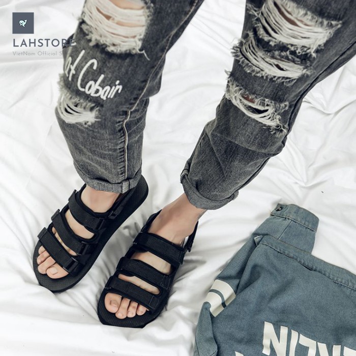 Giày sandal nam 3 quai trơn LAHSTORE, quai hậu rời (Đen)