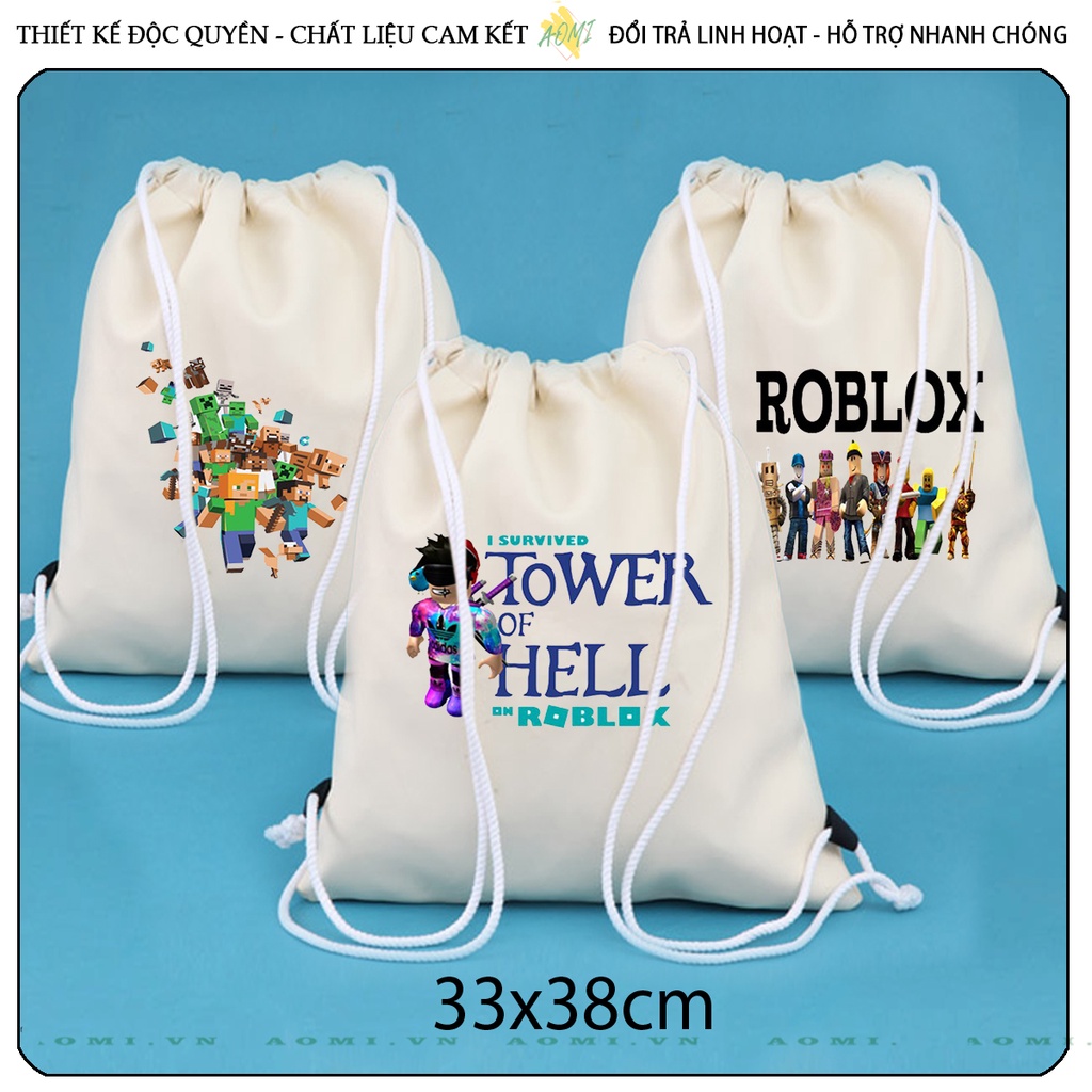 BALO MINI robloxing game AOMIVN DÂY RÚT ĐEO VAI 33x38cm NHỎ XINH UNISEX CHẤT CANVAS CUTE TIỆN ÍCH DU LỊCH DẠO PHỐ