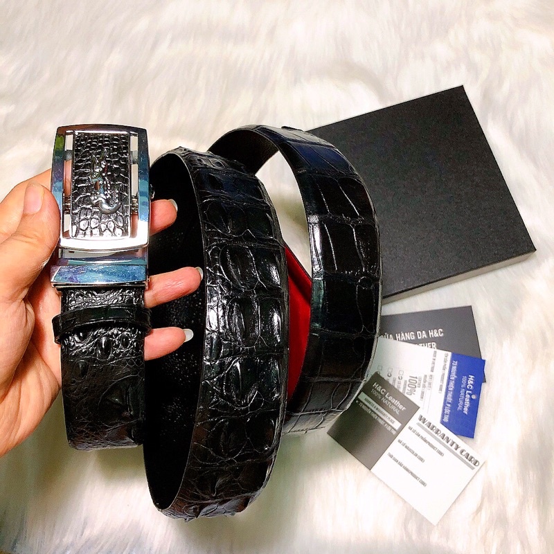 Thắt lưng nam da cá sấu thật 100%,  bản rộng 4cm, dây nguyên miếng