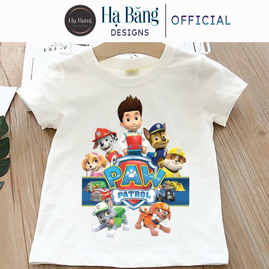 Áo thun cho bé trai bé gái vải cotton form rộng màu trắng Hạ Băng Designs - Paw Patrol