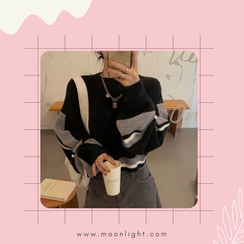 Áo len croptop hoạ tiết kẻ