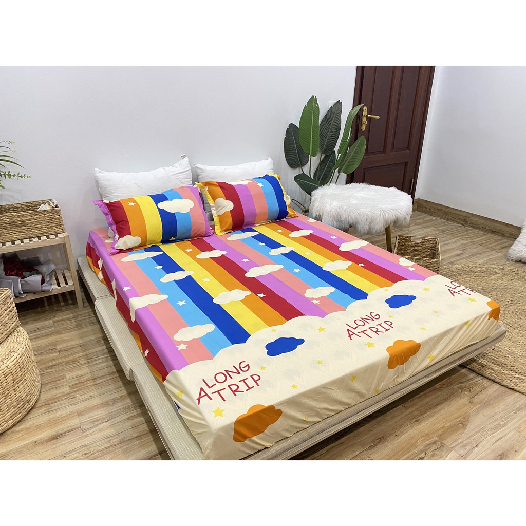 SET GA CHUN VÀ 2 VỎ GỐI NẰM COTTON POLY NGOCANHBEDDING HOT NHẤT HÈ 2021 MẪU CẦU VỒNG MÂY