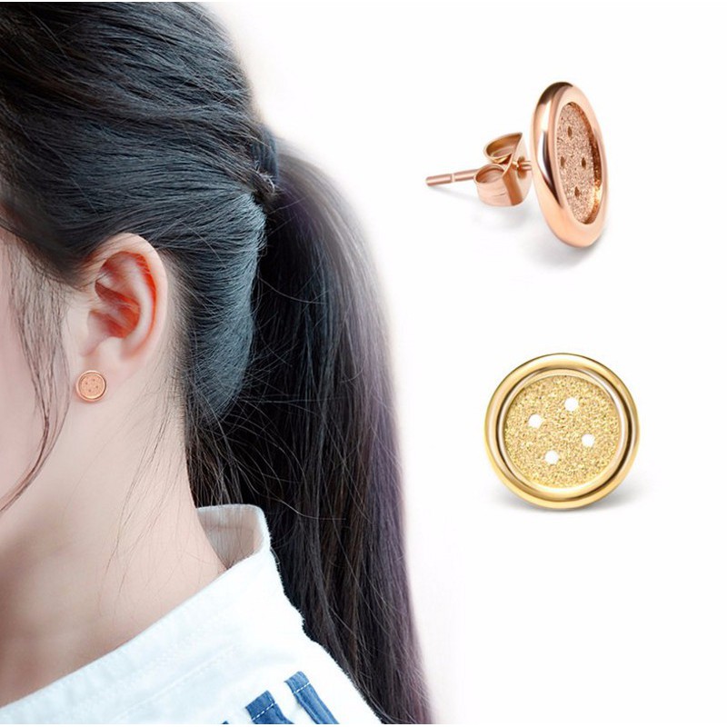 Bông Tai Nữ Hình Nút ÁoTitan Ko Đen TT 0746