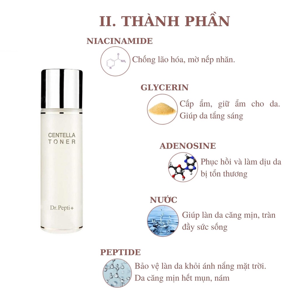 Nước Hoa Hồng Dr. Pepti+ Centella Toner, trắng da, se khít lỗ chân lông, tẩy tế bào chết - Sản phẩm chính hãng Hàn Quốc