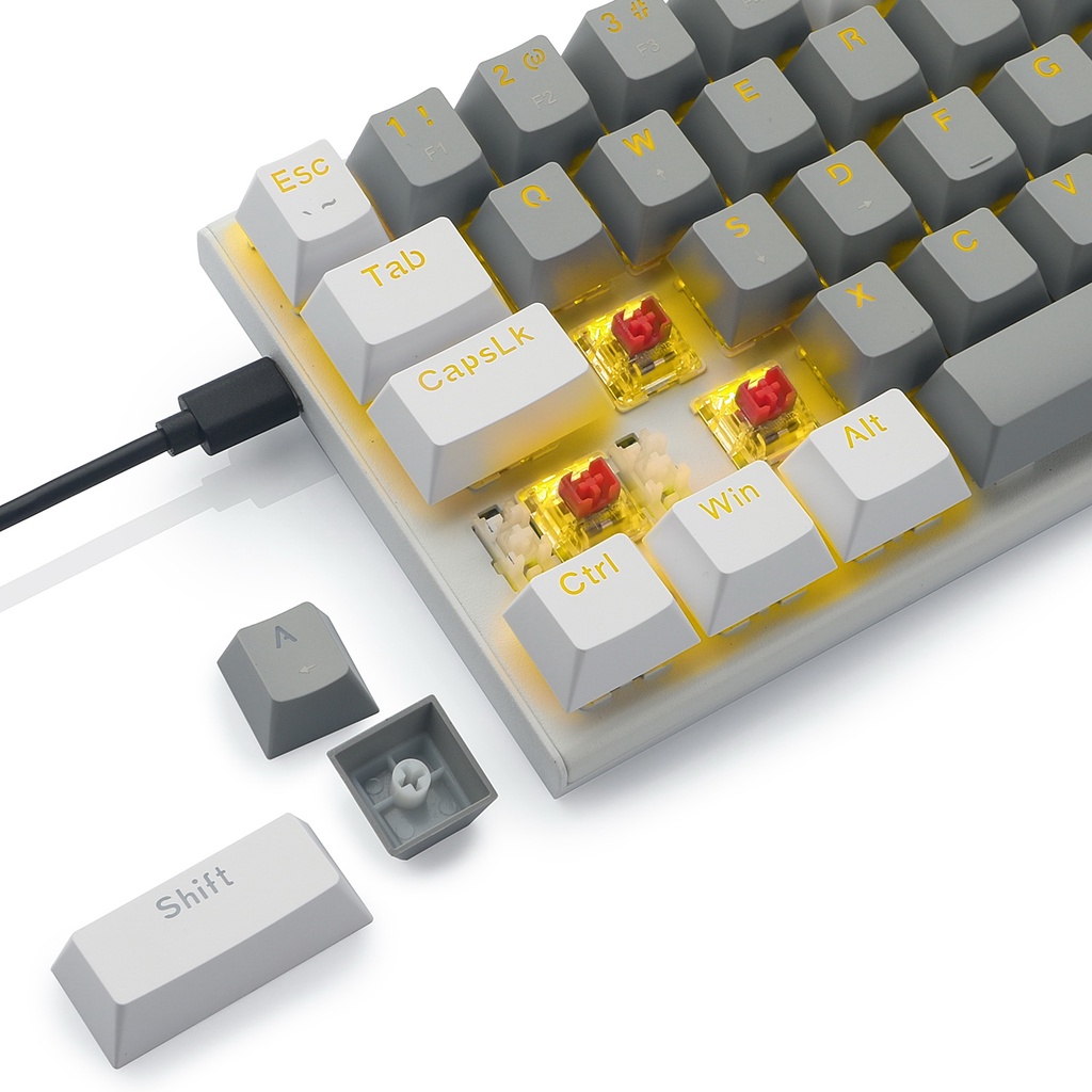 Bàn phím cơ E-YOOSO Z11 60% Mini 61 phím có HOTSWAP, cáp nối type C tháo rời được, nhỏ gọn dễ dàng bỏ vào balo