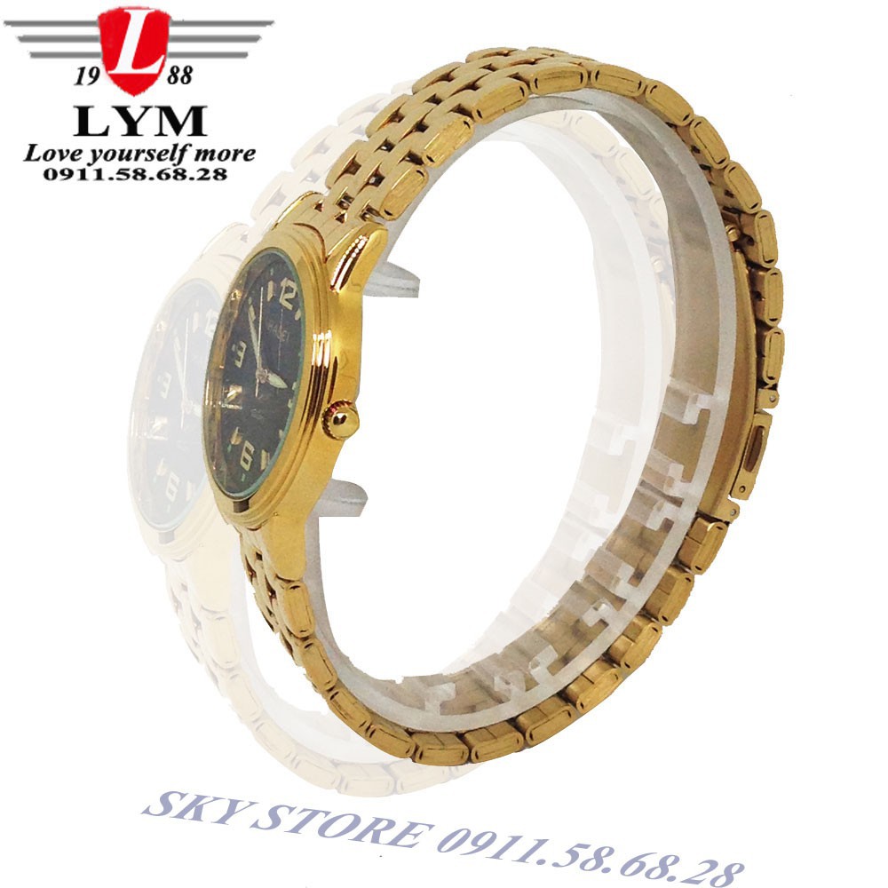 Đồng hồ đôi nam nữ HALEI 7788D dây thép mạ vàng cao cấp thời trang (mặt đen) giá sốc