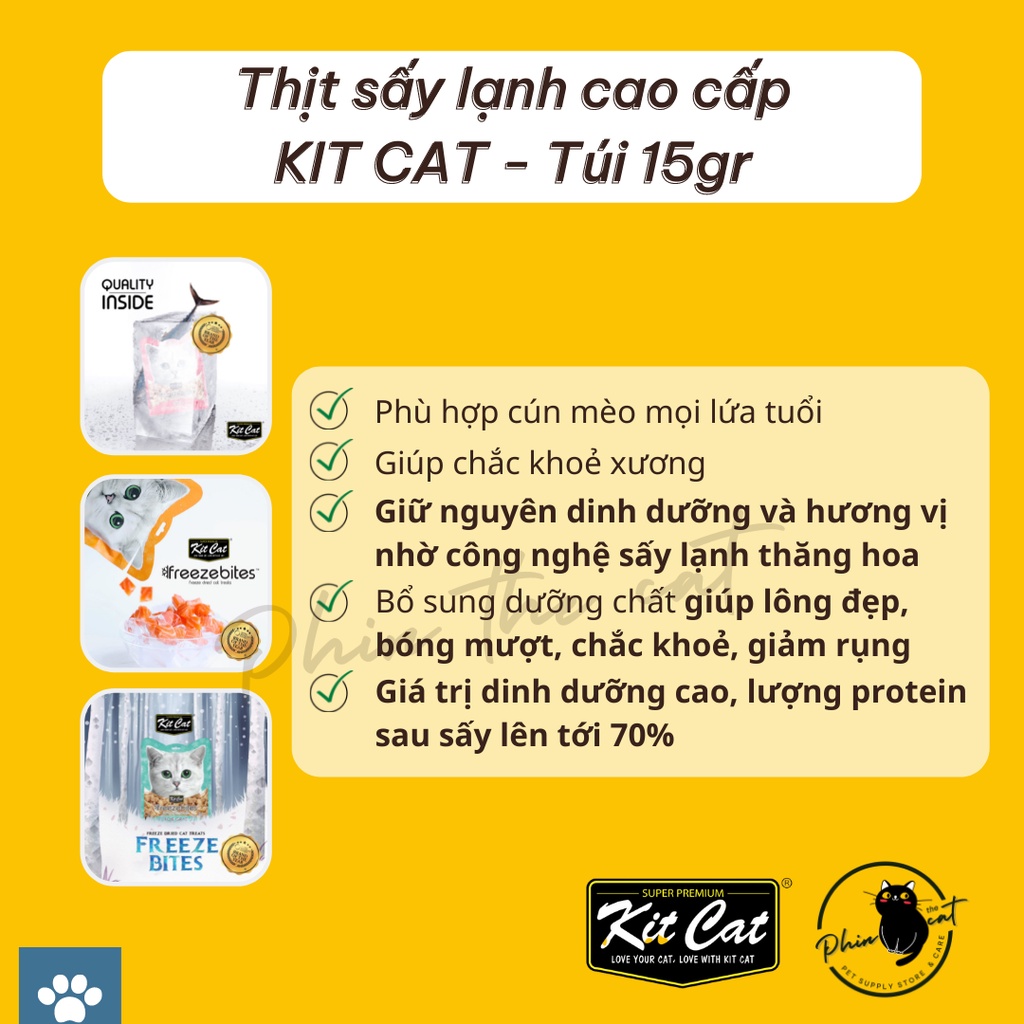 Thịt sấy lạnh cao cấp KIT CAT Freezebites - Snack thơm giòn, trọn vị, giàu protein - Gói 15gr | phinthecat