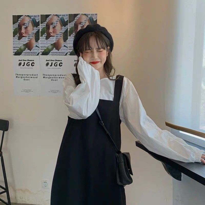 Set Áo Yếm Đen Kaki Áo Sơ Mi Tay Bồng Cho Bạn Nữ Cá Tính Dễ Thương  - Én Mai Boutique | BigBuy360 - bigbuy360.vn