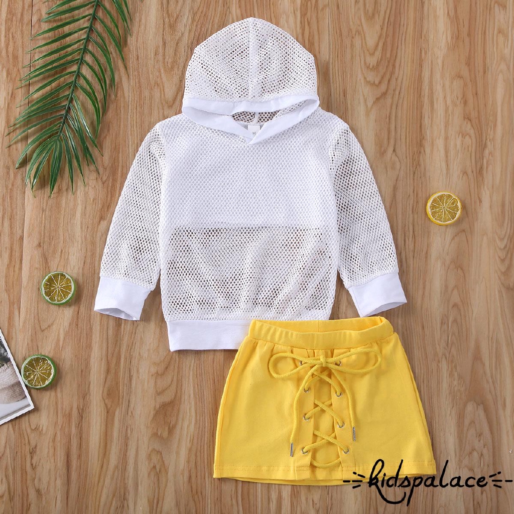 Áo hoodie phối lưới + Chân váy xòe xinh xắn cho bé gái