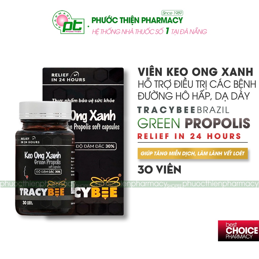 Viên Keo Ong Xanh Brazil Sát Khuẩn Cổ Họng TracyBee Lọ 30 viên - Keo ong xanh dạng viên hỗ trợ đề kháng, miễn dịch