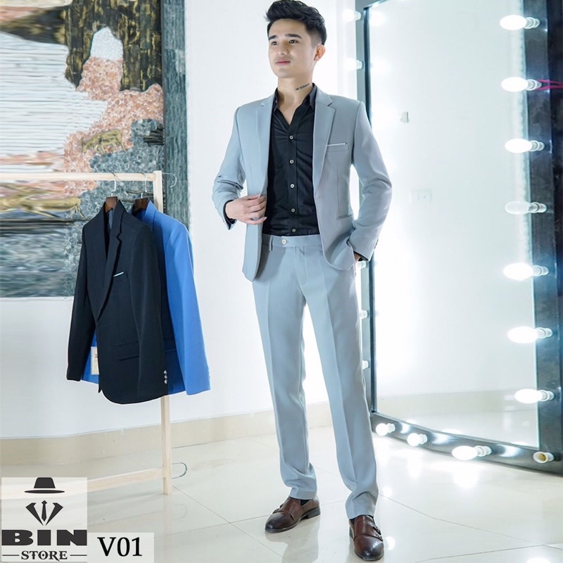 [sale] Bộ vest nam, áo vest nam, bộ comle Hàn Quốc màu xám sáng, vest công sở, vest chú rể cực sang,chất đẹp,ko nhăn