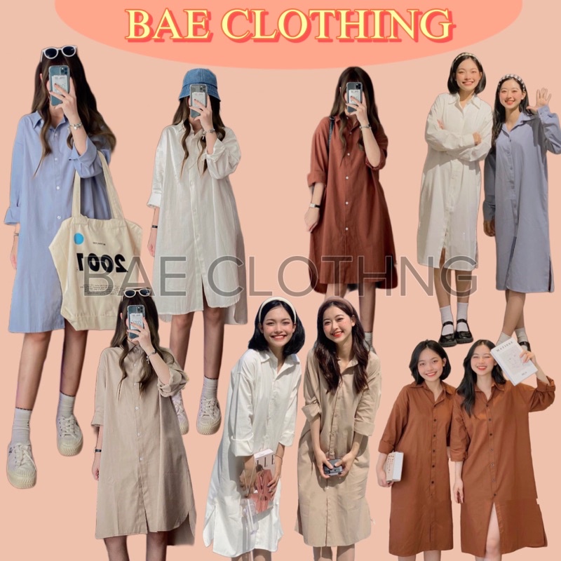 Đầm Sơmi tay dài SHIRT DRESS thiết kế form dài oversize suông rộng