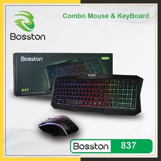 Bộ bàn phím chuột có dây bosston 837 tích hợp đèn led, combo bàn phím và chuột bosston