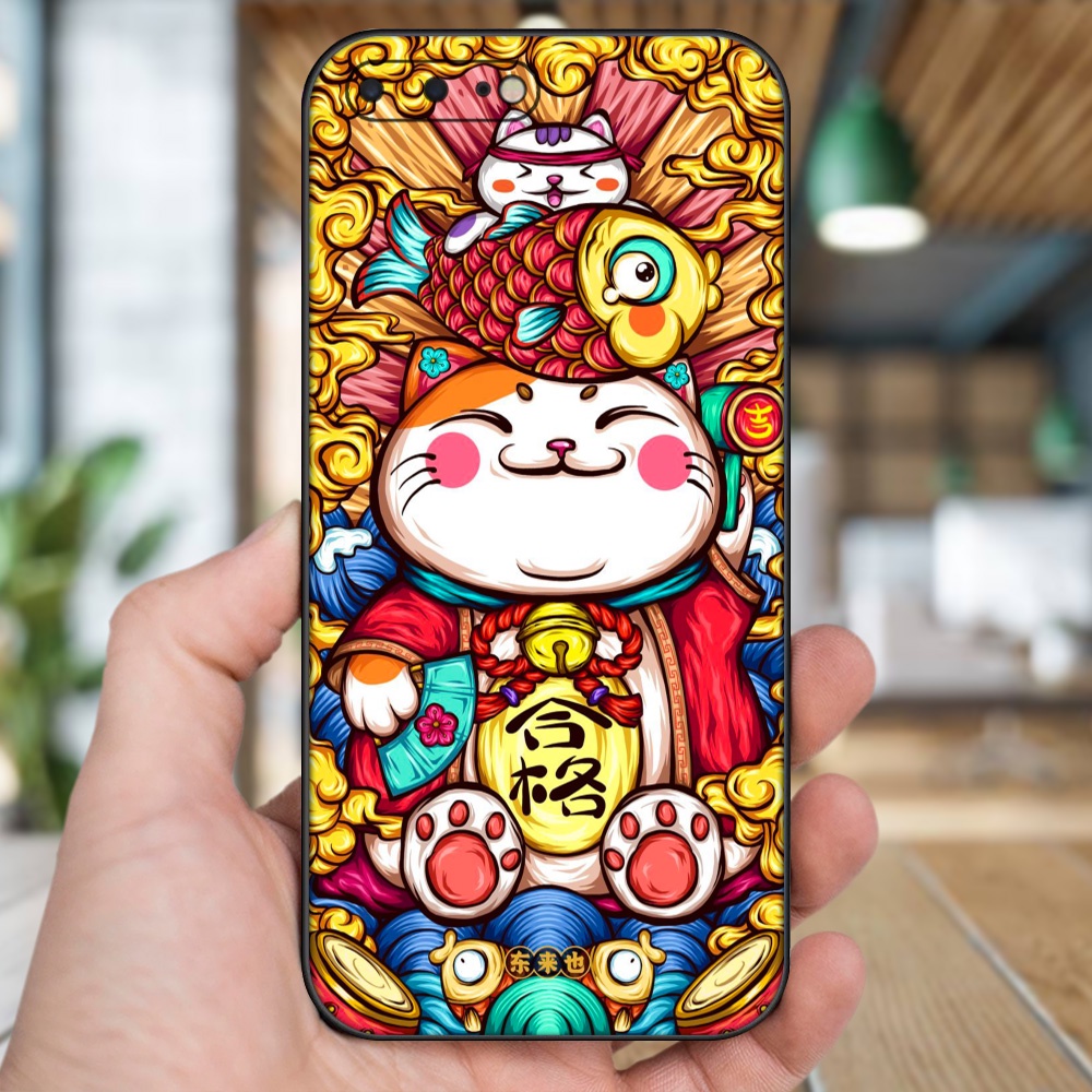 Ốp lưng iPhone 7 Plus, 8 Plus dẻo đen cạnh vuông in hình Mèo Thần Tài dễ thương