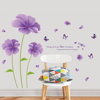 Decal dán tường giá rẻ những bông hoa màu tím 175x75cm sẵn keo XL8197
