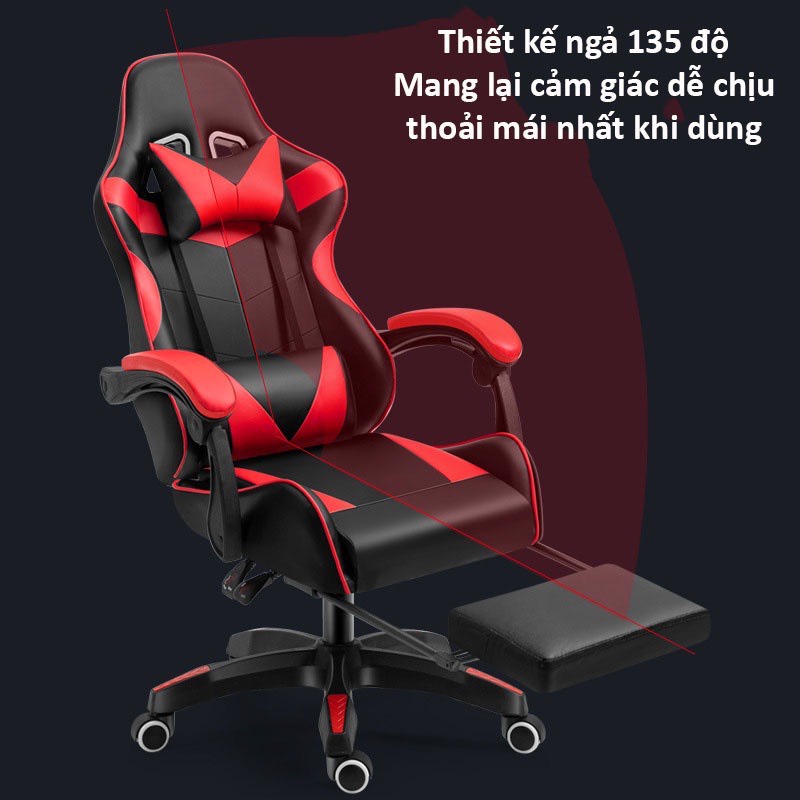 Ghế Gaming Cao Cấp - Ghế Xoay Chất Liệu Da PU,Chân Nhựa - Có Massage, Gác Chân - Tặng Gối Tựa Cổ - Đủ Màu - MẪU HOT2022