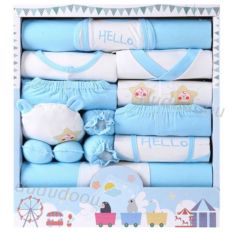 Set 16 Món Quần Áo Cotton + Yếm + Nón + Găng Tay + Vỏ Bọc Chân Cho Bé Sơ Sinh