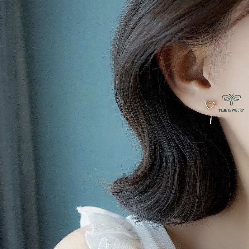 Khuyên tai bạc TLEE tim rỗng dáng cài basic TleeJewelry B0165