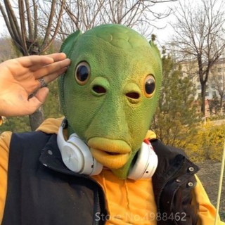 Vend✔Mặt Nạ Hóa Trang Hình Đầu Cá Màu Xanh Vui Nhộn Hot Tik Tok Funny Green Fish Head Masks Cosplay Halloween Costume For Adult Purim Christmas Party Props Animal Latex Headgear