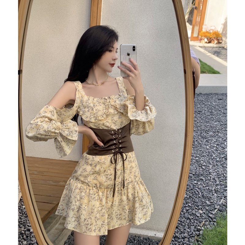 Đầm Hoa Tay Phồng Thời Trang Mùa Thu Xinh Xắn Dành Cho Nữ