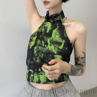 Áo Crop Top Không Tay Màu Nhuộm Xanh Lá Thời Trang Mùa Hè Cho Nữ