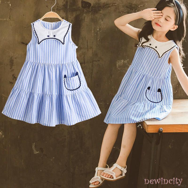 Đầm không tay họa tiết sọc thời trang cho bé gái